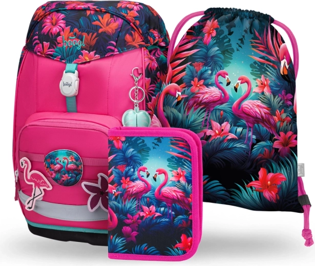 School Set BAAGL Airy Plus Flamingos – backpack, pencil case and shoe bag