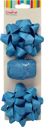 Sparkling gift wrapping set blue with ribbon and star bows