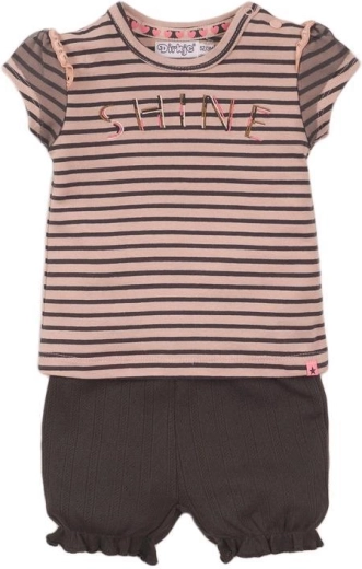 Dirkje two-piece set T-shirt and shorts SHINE, striped, pink and grey