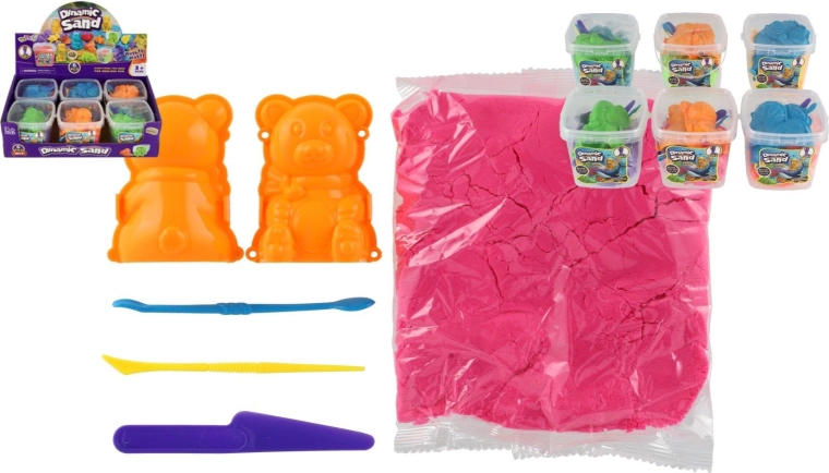 Magisch kinetisch zand met accessoires in een plastic doosje (6 stuks per box)