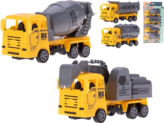 Set bouwvoertuigen met terugtrekmechanisme 13 cm, 4 stuks