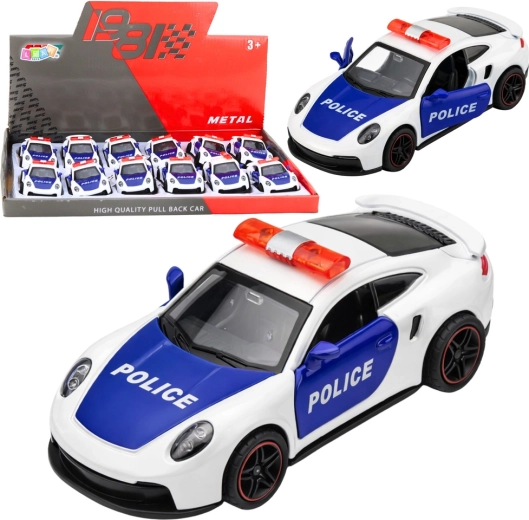 Voiture de sport de police en métal à rétrofriction 1:43, blanche