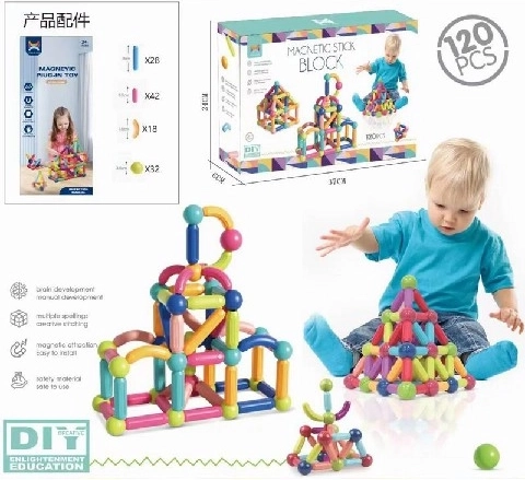 Magnetic building set: bases and tubes, 120 pieces