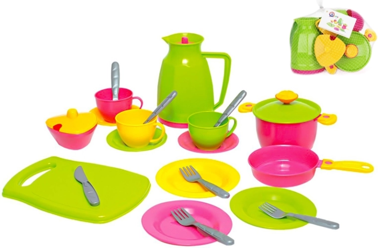 Kinderset servies 24 stuks in net – thee- en keukenspeelgoed