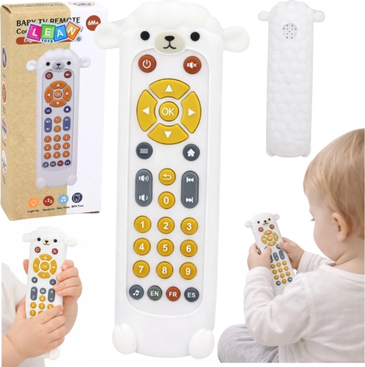 Télécommande interactive pour bébé avec anneau de dentition Mouton, lumières et sons, blanc