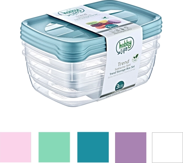 Set of 3 Rectangular Storage Boxes Trend Box 1.2 l