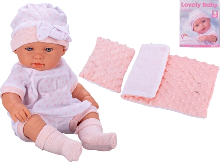 Baby doll with hard body 33 cm – pink, with bedding