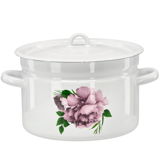 Enamel pot 9 l, 26 cm, white with Peony Laura motif