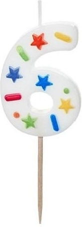 Bougie d’anniversaire chiffre 6 blanche avec confettis