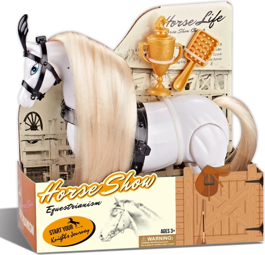 Cheval blanc d’équitation avec sons et accessoires – spectacle équestre