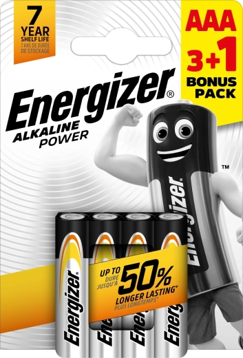 Alkalische Batterien AAA Energizer Alkaline Power 3+1 gratis
