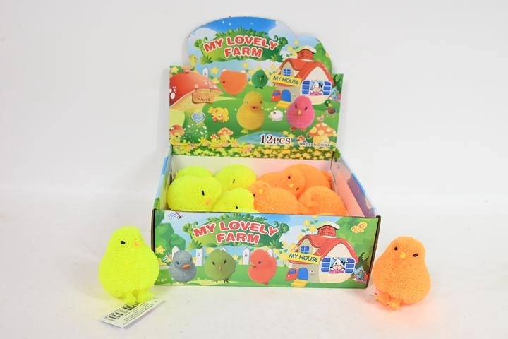 Jouet antistress à presser en forme de poussin avec lumière (12 pcs en présentoir)
