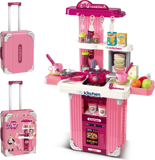 2-in-1 Koffer und Kinderküche mit Zubehör – Rosa