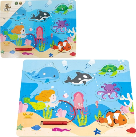 Babu puzzle en bois avec canne magnétique monde marin