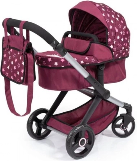 Poussette pour poupées Bayer Xeo bordeaux avec étoiles et licorne