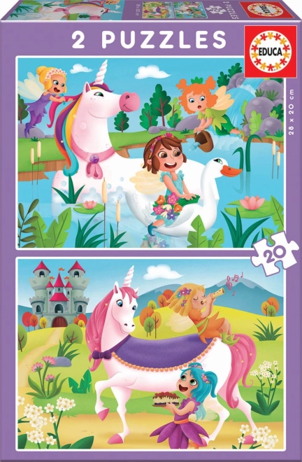 EDUCA Puzzle Unicorns and Fairies 2×20 pieces
