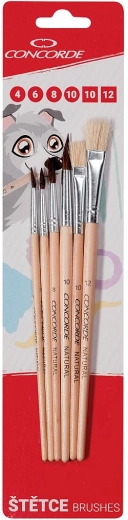 Set of Natural Brushes CONCORDE, round and flat, 6 pcs