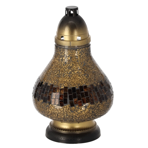 Lanterne en verre vitrail Carafe dorée 37 cm, durée jusqu’à 50 heures