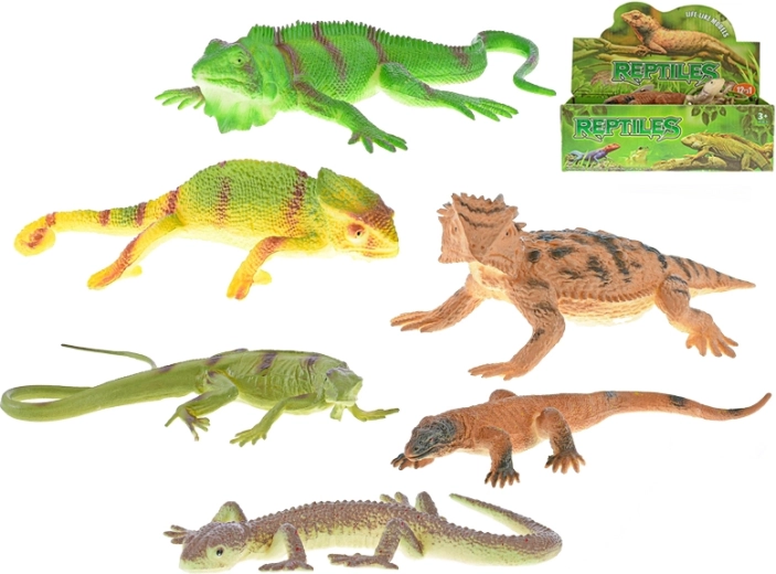 Lézards en plastique 12–23 cm, set de 12 pièces, 6 types