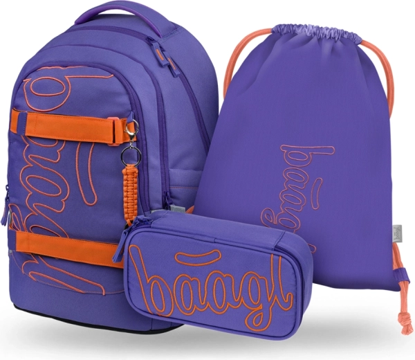 Baagl set 3 Skate Max Orange – sac à dos scolaire, trousse et sac GRS