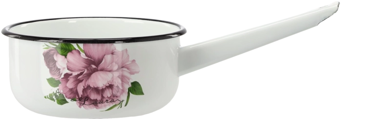 Emaillierter Stieltopf mit Griff 1,5 l 16 cm weiß Pfingstrose Laura