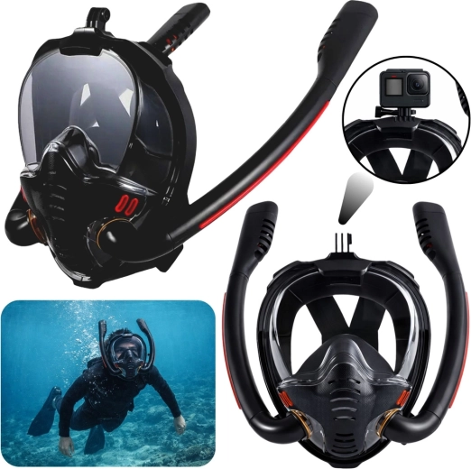 Volgelaats snorkelmasker met AntiFog en DryTop, zwart L/XL