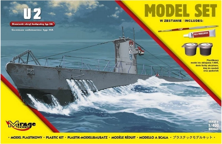 Model van U-boot type IIA U2 op schaal 1:400 – bouwpakket