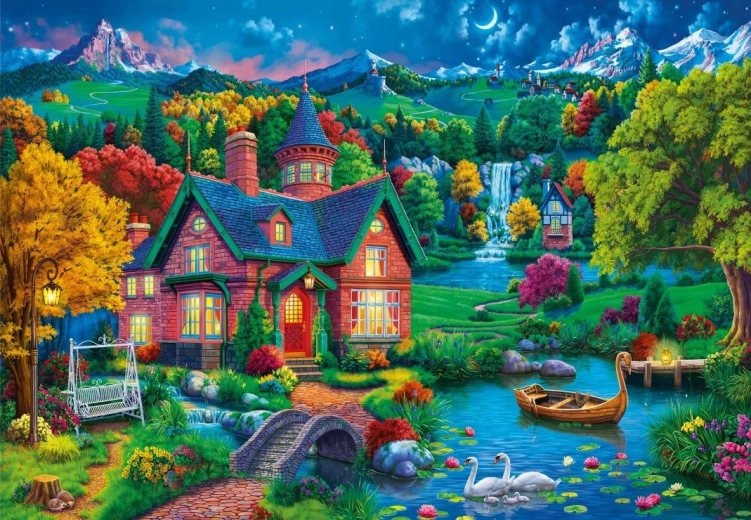 Bluebird puzzle Colorful House by the Lake 1000 pieces