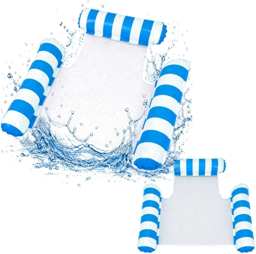 Inflatable water rocking lounger with backrest and mesh, white-blue