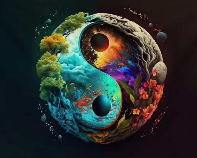 Diamantschilderen Yin en Yang Aarde 30 × 40 cm