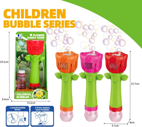 Bâton à bulles en forme de rose avec effets lumineux 100 ml