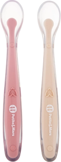 Petite&Mars silicone spoons with travel case Take&Match sand/rose, 2 pcs