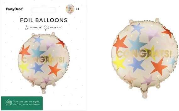 Ballon en aluminium en forme de pastille « Congrats » 35 × 35 cm, assortiment de couleurs