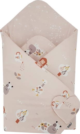 Eco double-sided cotton swaddle wrap My farm powder pink 75 × 75 cm