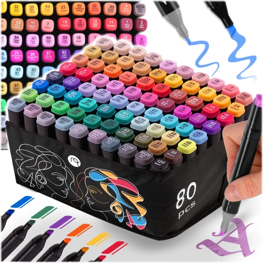 Alcohol Dual-Tip Markers with Case 80 pcs NUKIDO