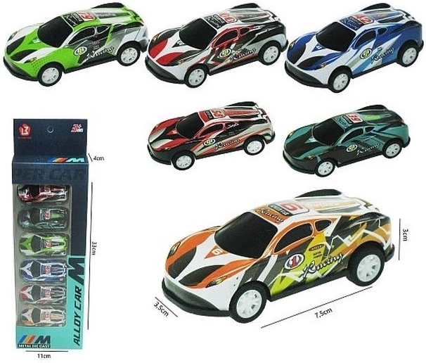 Set de voitures de course à rétrofriction pull-back – 6 pcs, 7,5 cm