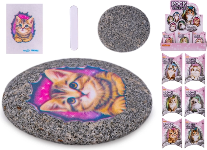 Petit galet avec autocollant de chat – jouet créatif pour enfants dès 6 ans