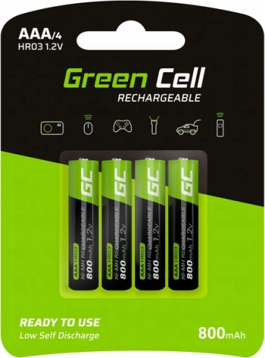 Green Cell AAA HR03 wiederaufladbare Batterien 800 mAh, Set 4 Stk.