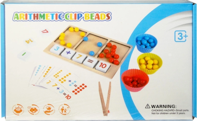 Houten educatief spel Arithmetic Clip Beads – rekenkralen met pincetten