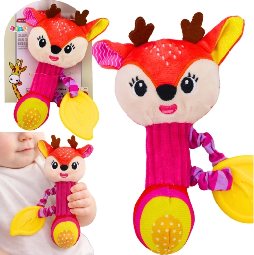 Pluchen rammelaar hertje met bijtring en pieper voor baby’s