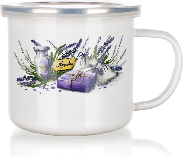 Enamel mug with lid Lavender 0.5 l
