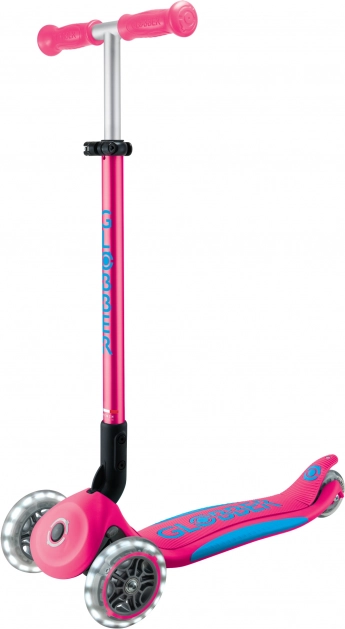 Globber kinderstep met drie wielen Plus - Primo Foldable Plus Lights V2 Fuchsia Pink met lichtgevende wielen