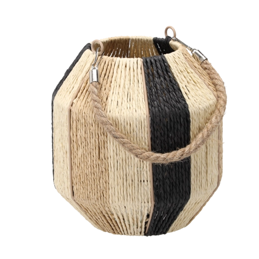 Lanterne bohème à motif rayé avec insert en verre, hauteur 23–25 cm