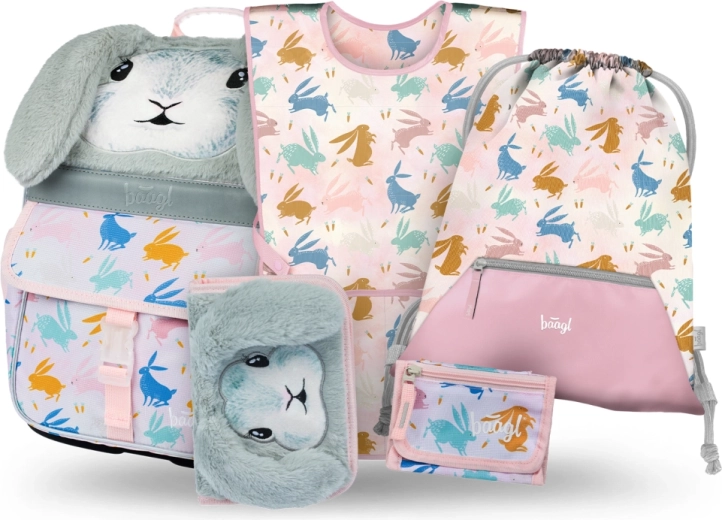 Schoolset 5-in-1 BAAGL Zippy Bunny – boekentas, etui, gymsack, schort en portemonnee