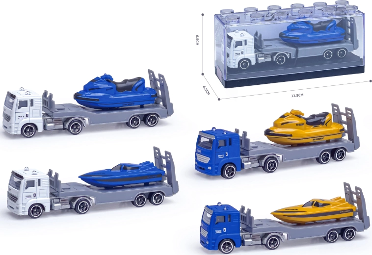 Die-cast truck with motorboat 1:64 (assorted)