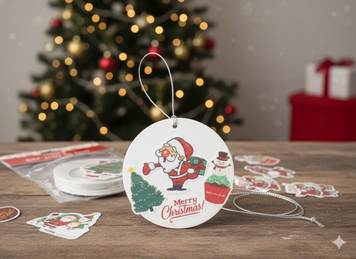 Kerst DIY hangornamenten met stickers, set van 3 stuks, mix van motieven