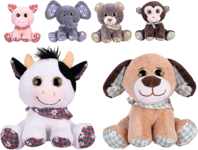 Pluchen zittend diertje 14 cm met gekleurde sjaal