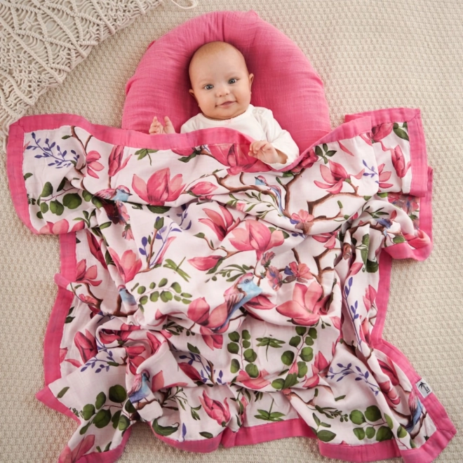 Bamboe mousseline deken Magnolia Lovebirds 106x106 cm