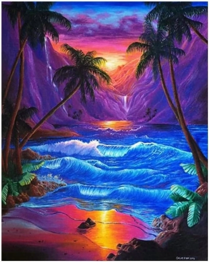 Diamond painting Zonsondergang onder palmen 30 × 40 cm