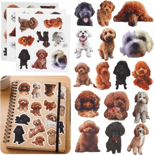 Poodle-stickers – set van 54 stuks, realistische hondenmotieven
